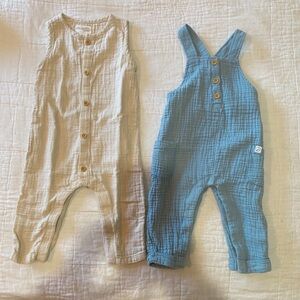 Carter’s Little Planet - Cream and Blue Baby Overalls